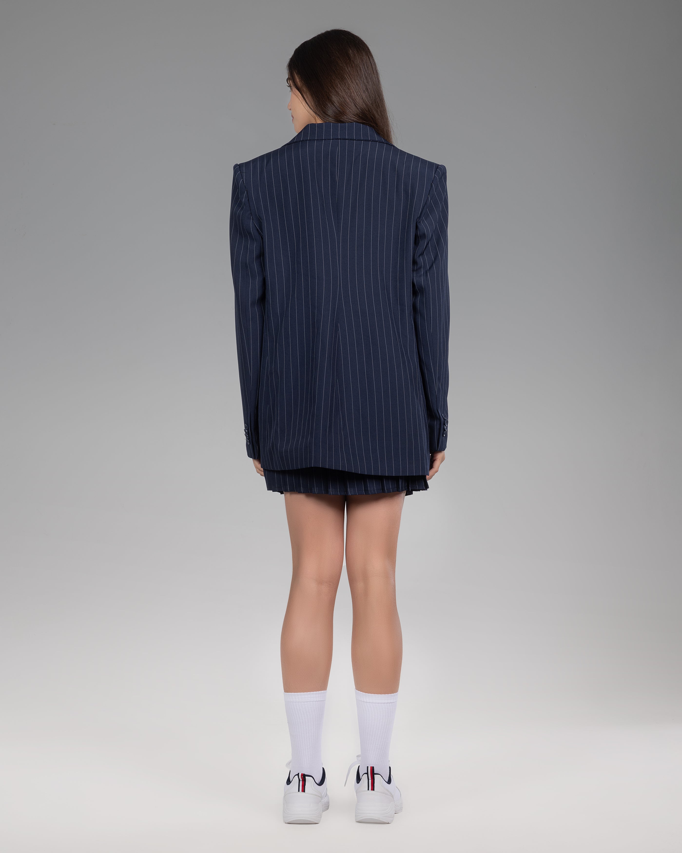 Navy Blue striped  Over-sized Blazer