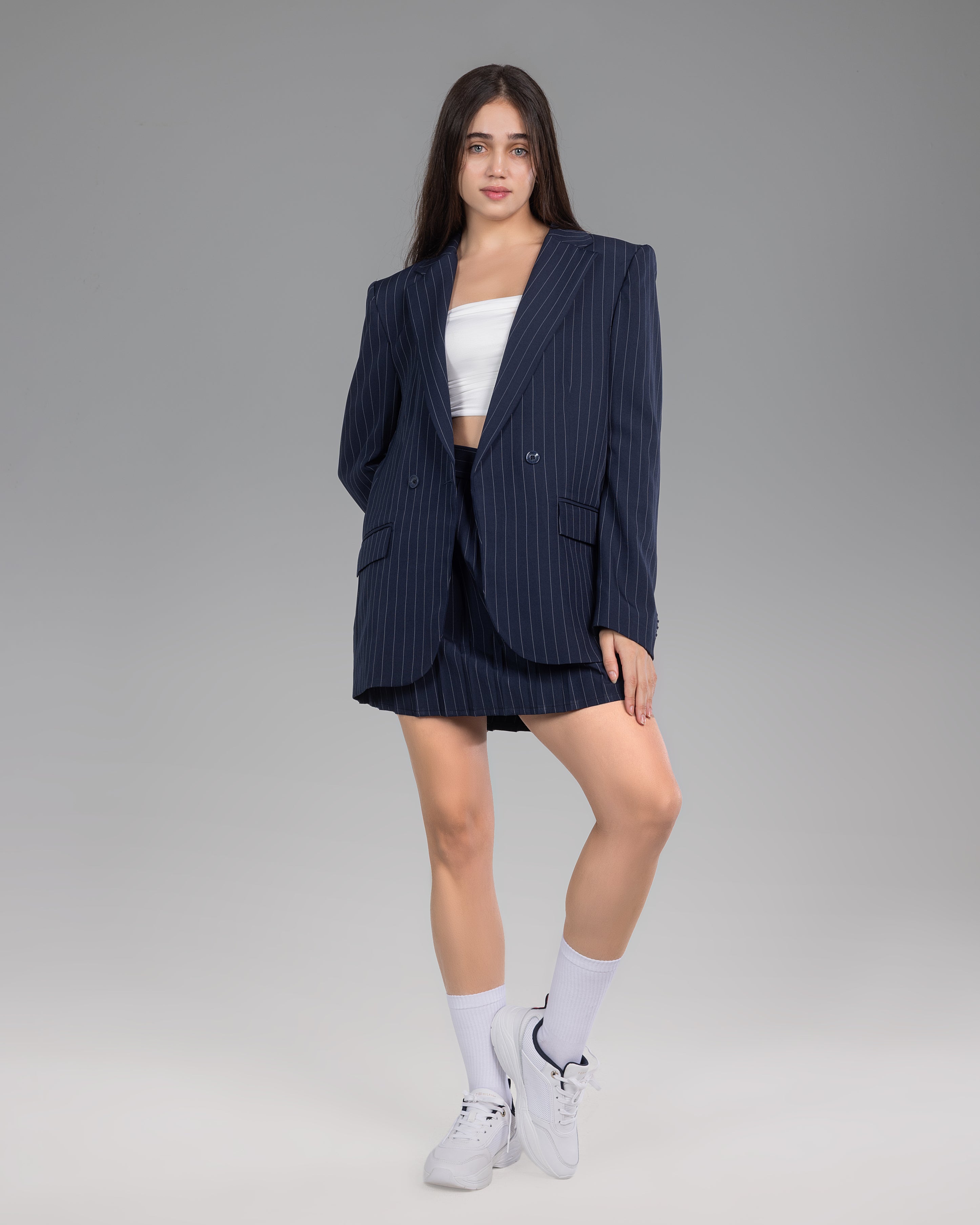 Navy Blue striped  Over-sized Blazer