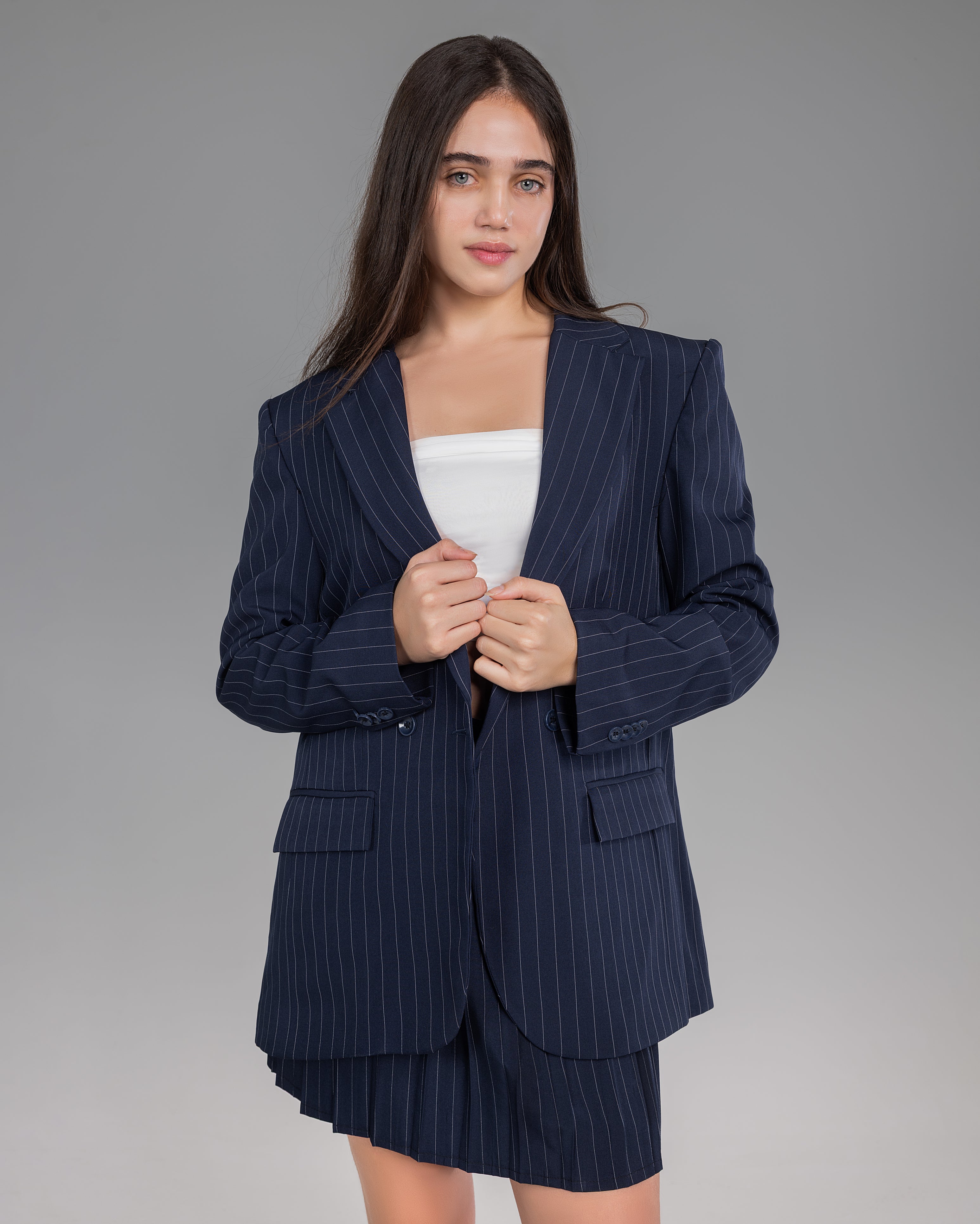 Navy Blue striped  Over-sized Blazer