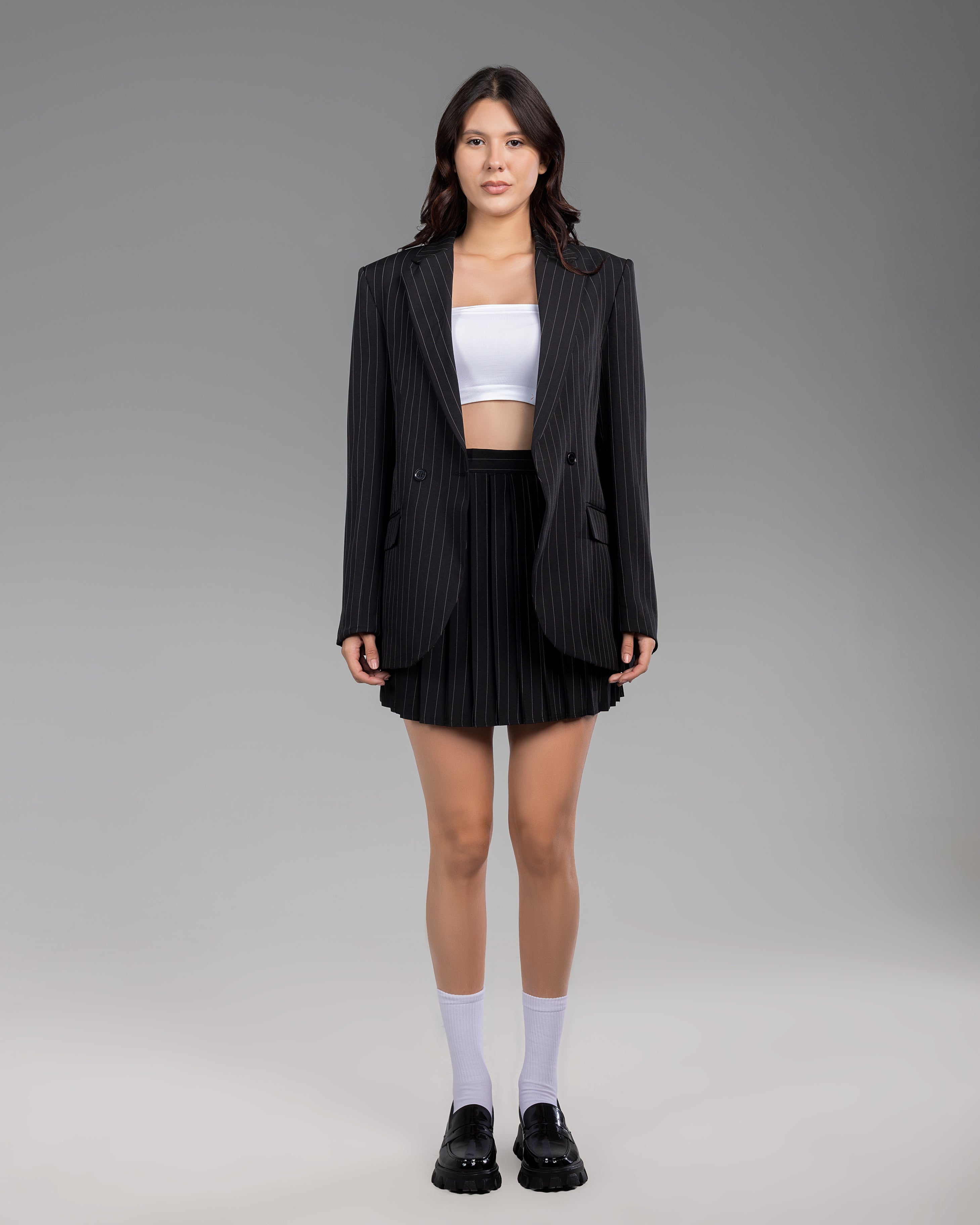 Black  striped Oversized  Blazer