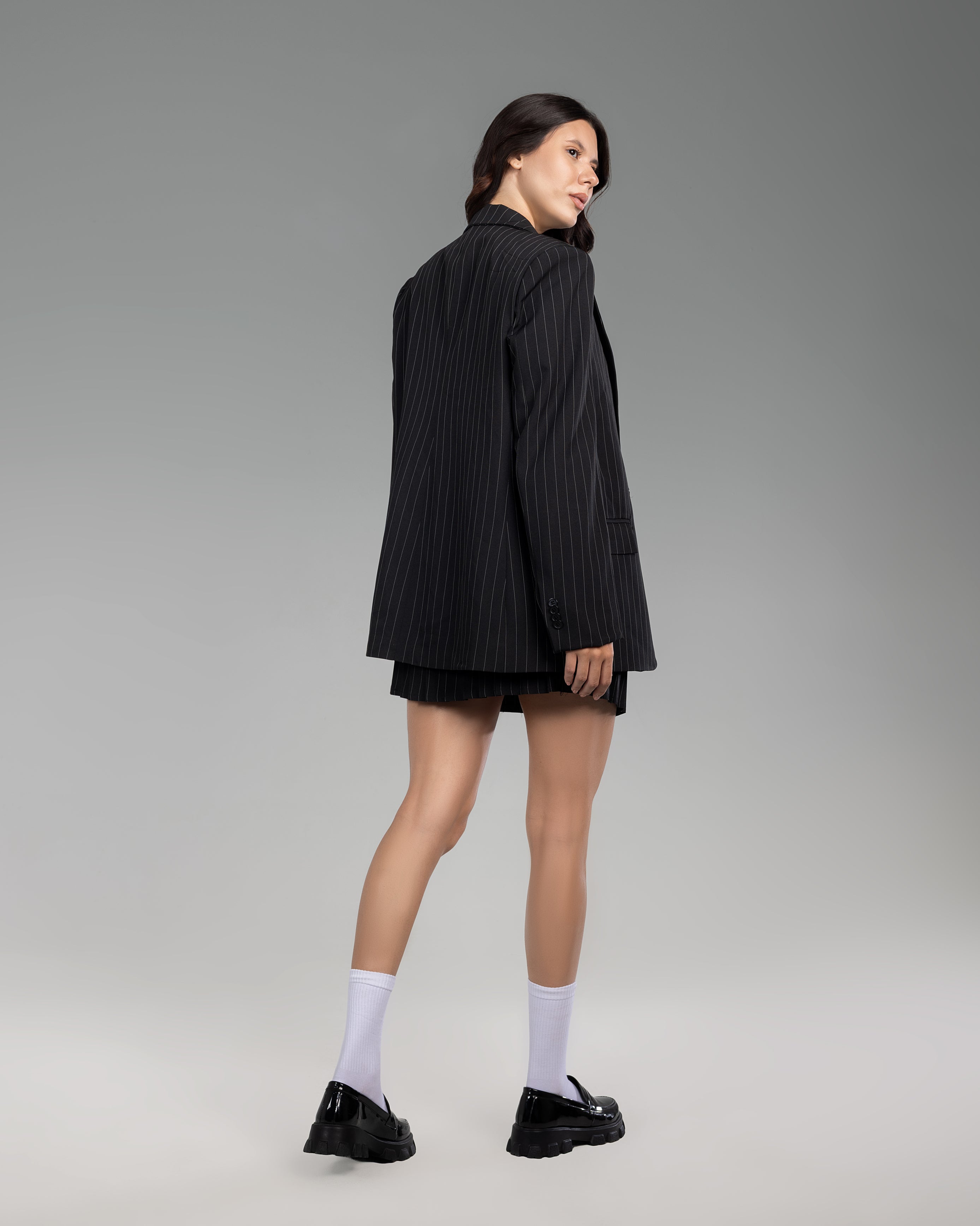 Black  striped Oversized  Blazer