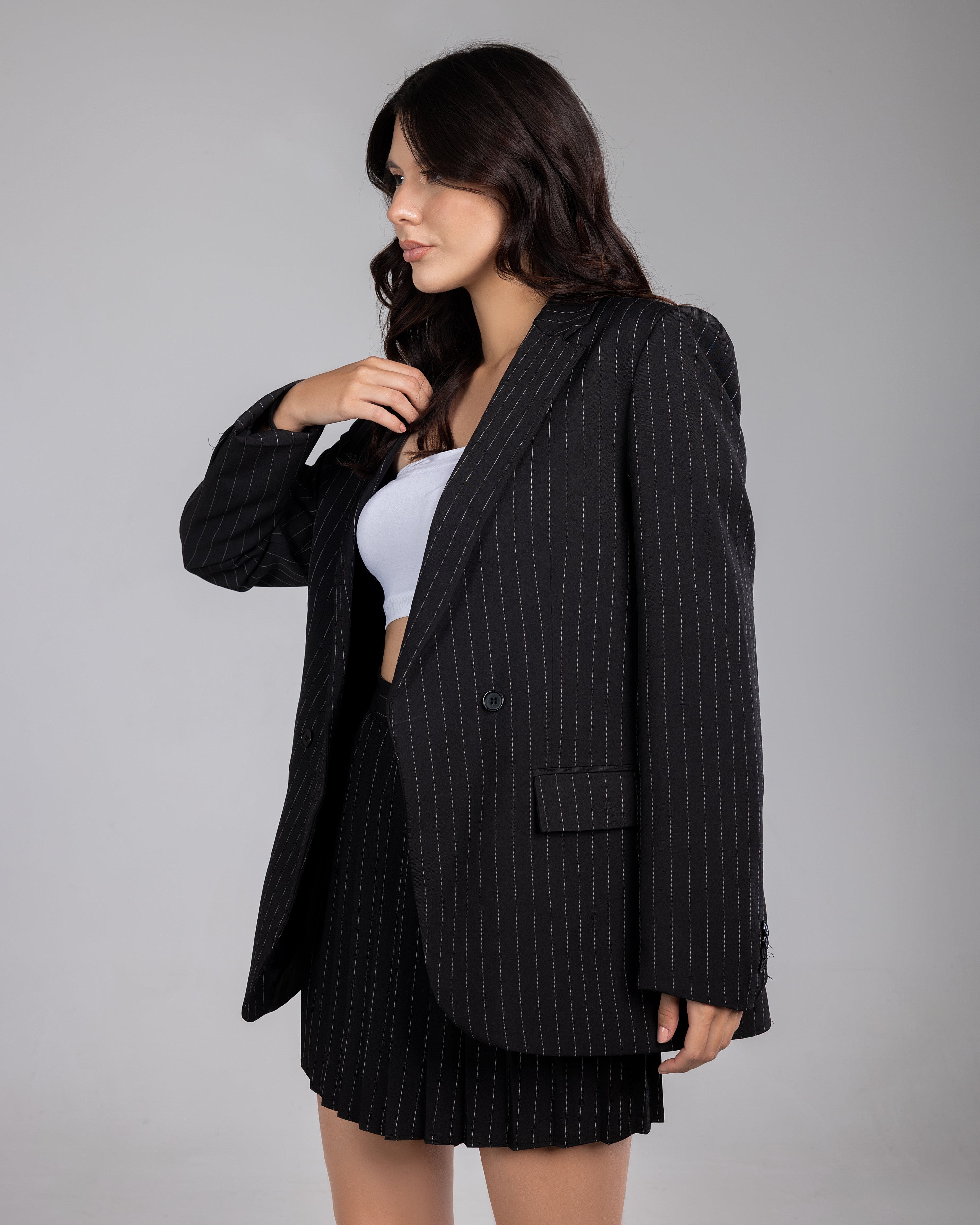 Black  striped Oversized  Blazer