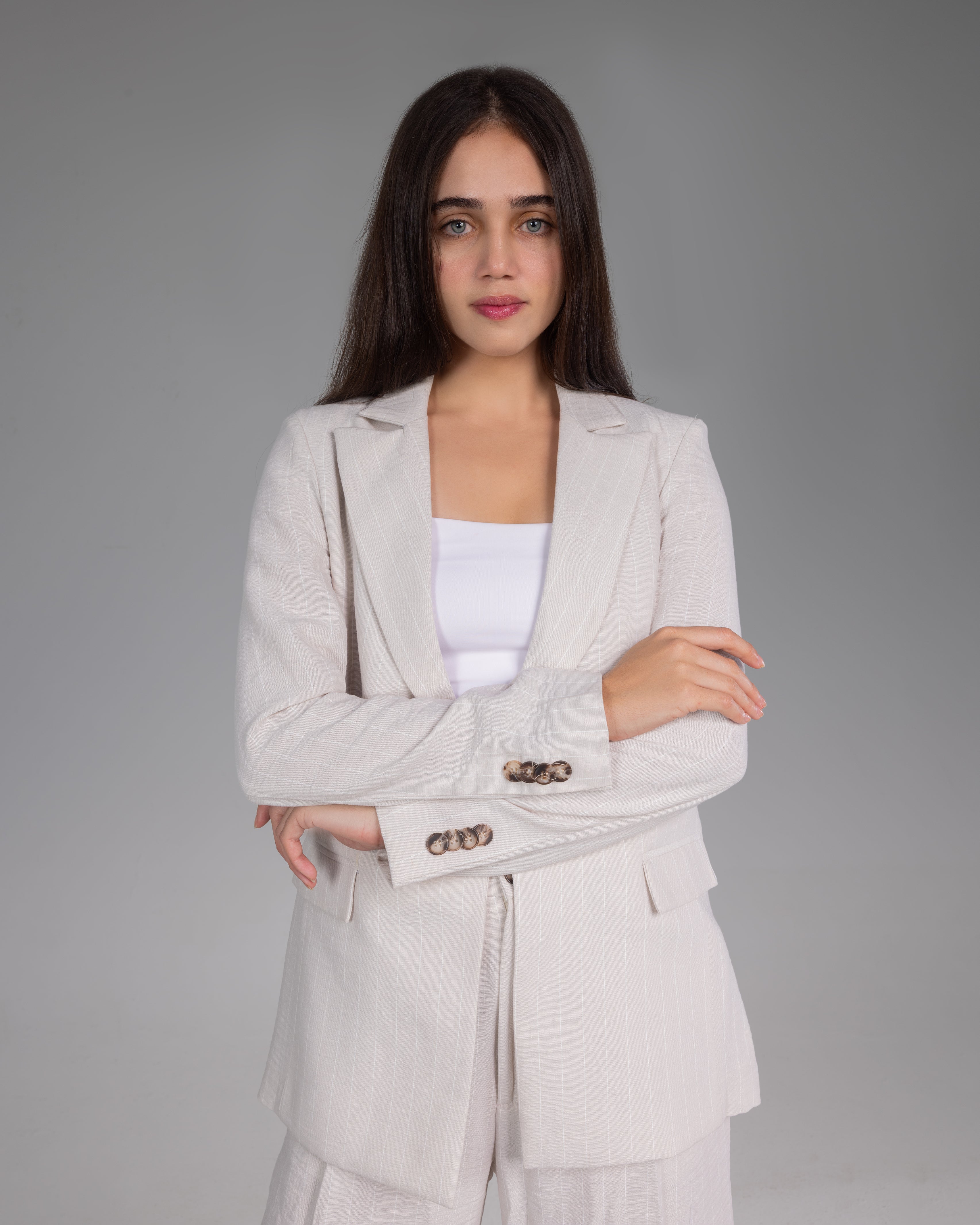 Unlined Sand Fitted Blazer