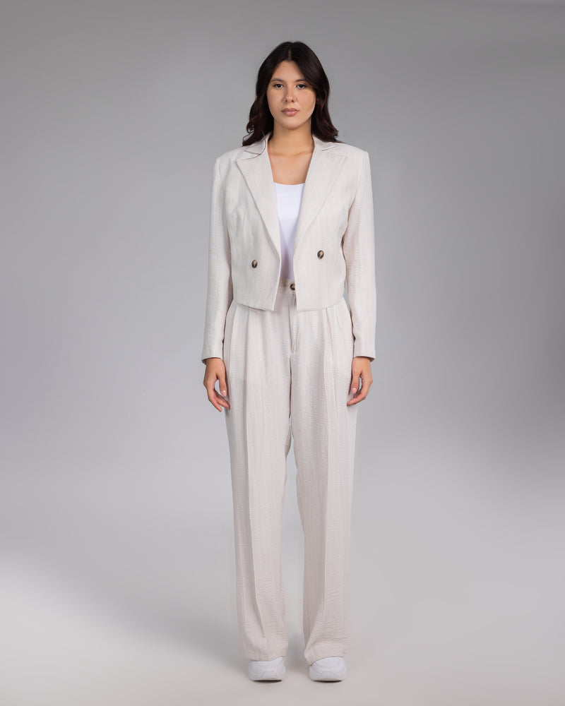 Sand Linen Cropped Blazer