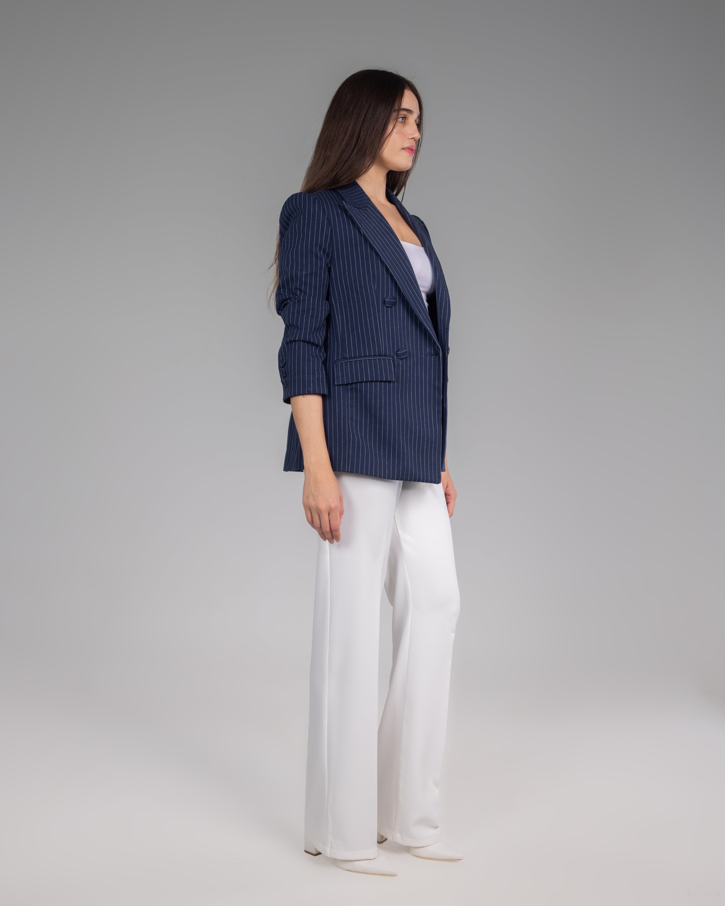 Navy Striped Structured Blazer