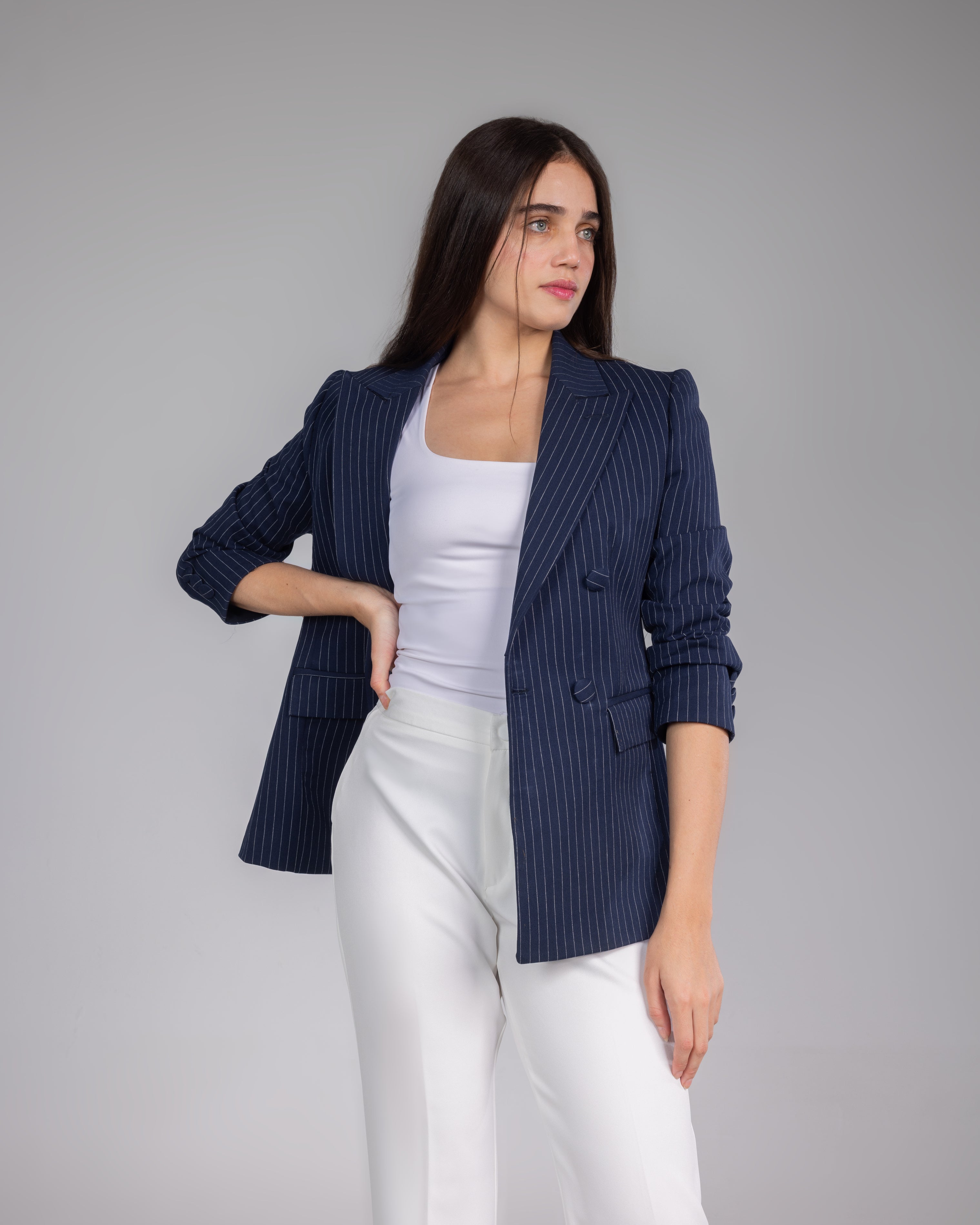 Navy Striped Structured Blazer