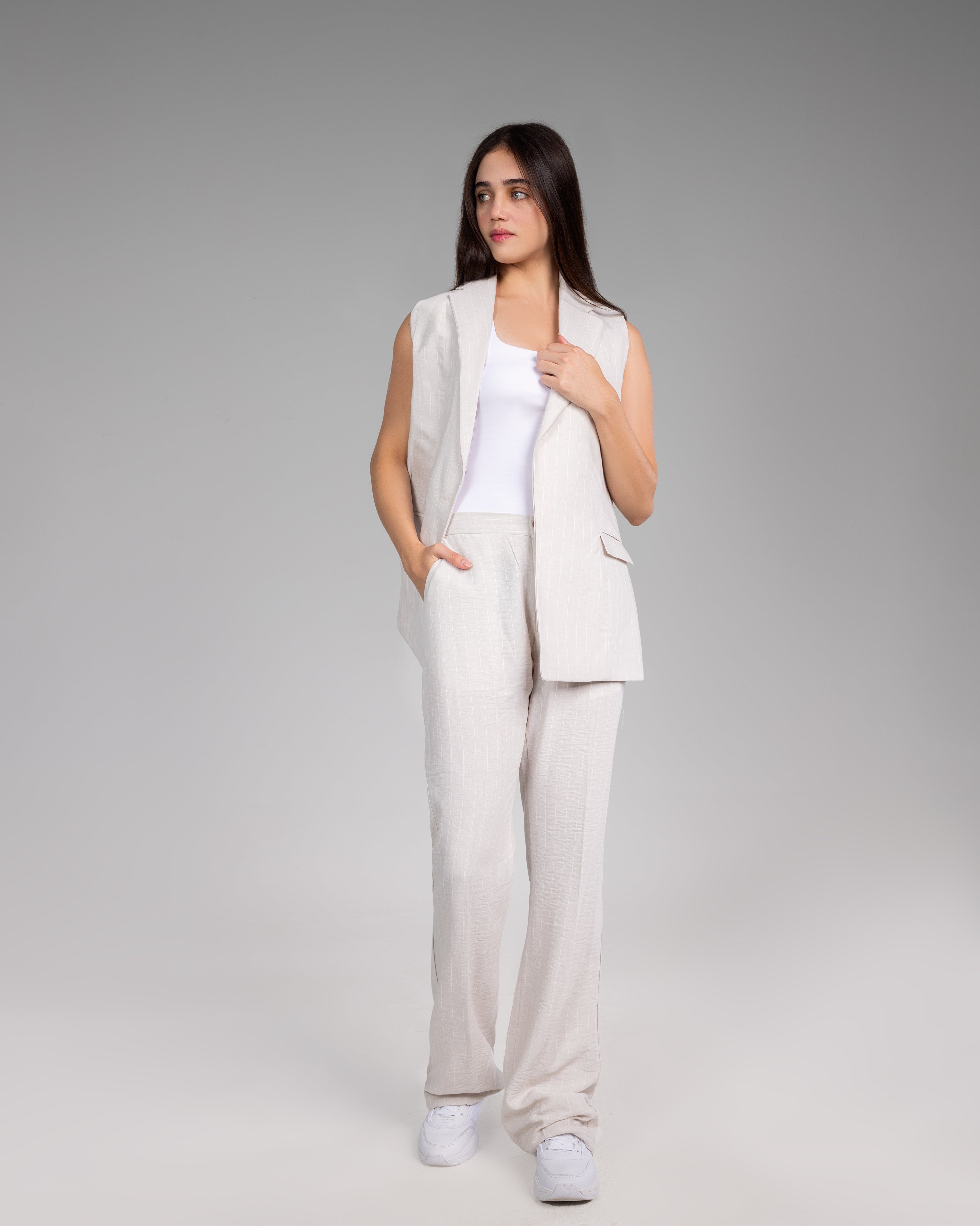 Sand Straight Linen Trousers