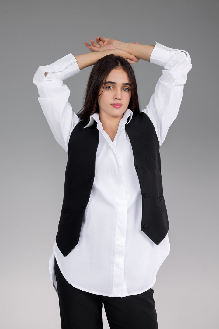 Longer Back White Oversized Shirt
