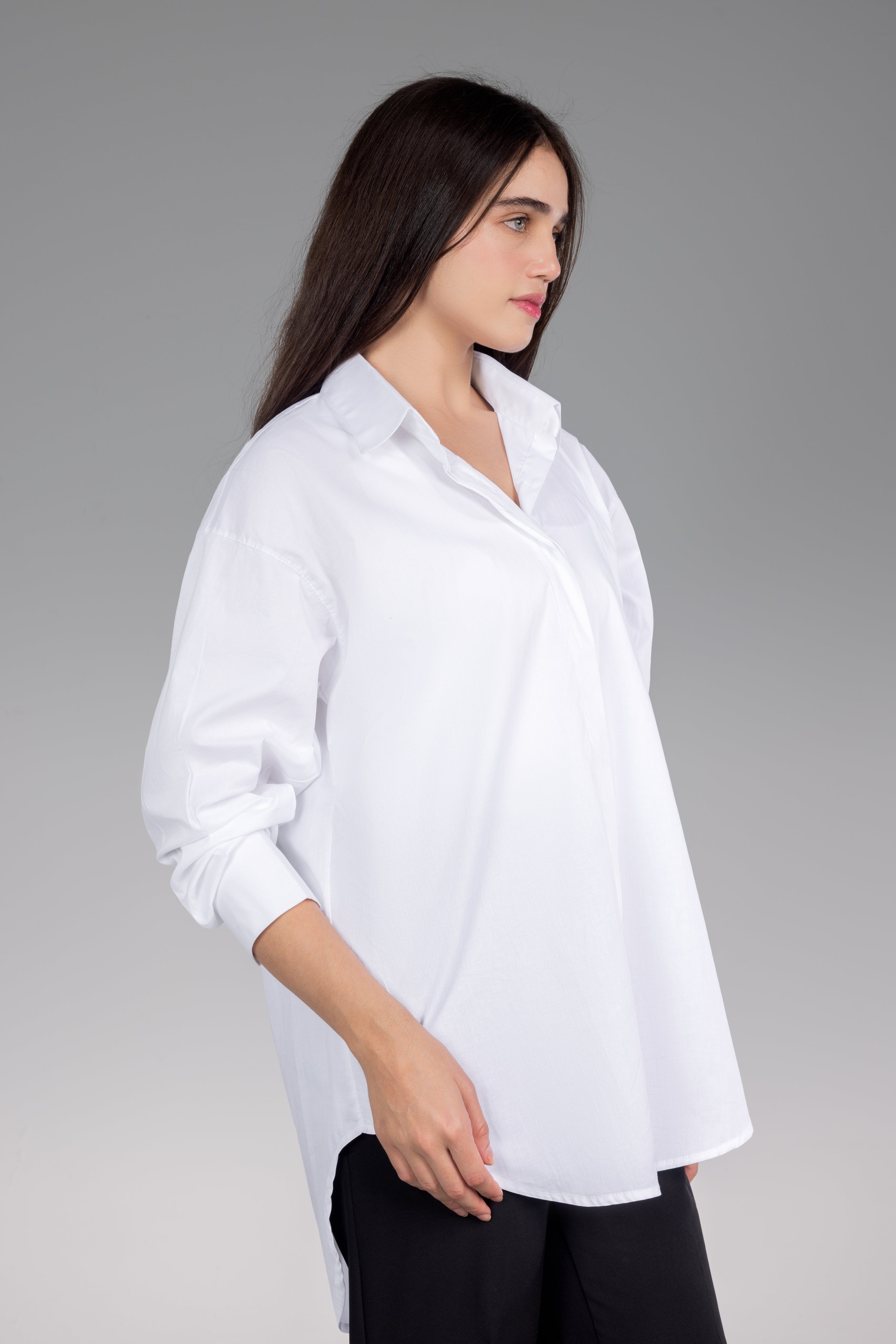 Longer Back White Oversized Shirt