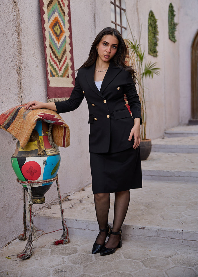 Double-Breasted Blazer with Gold Buttons