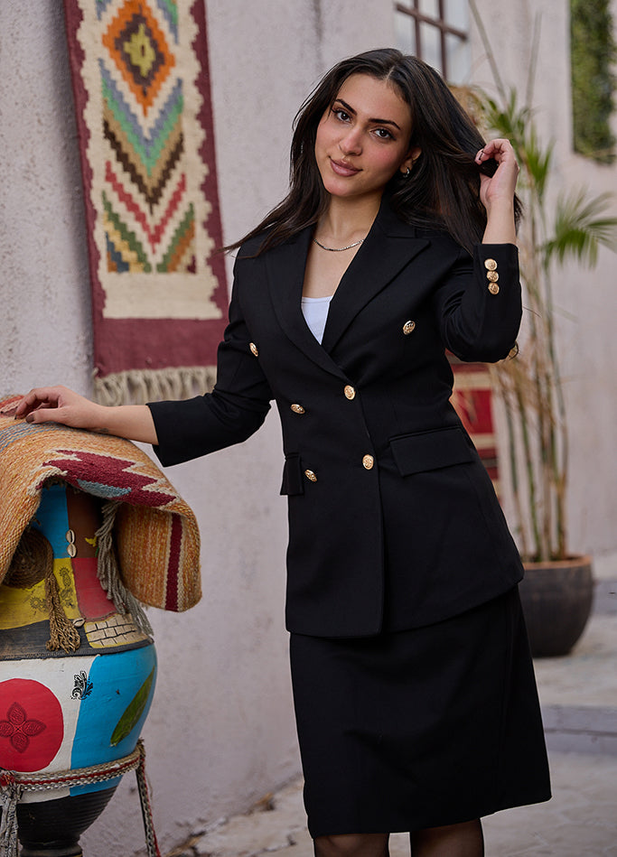 Double-Breasted Blazer with Gold Buttons