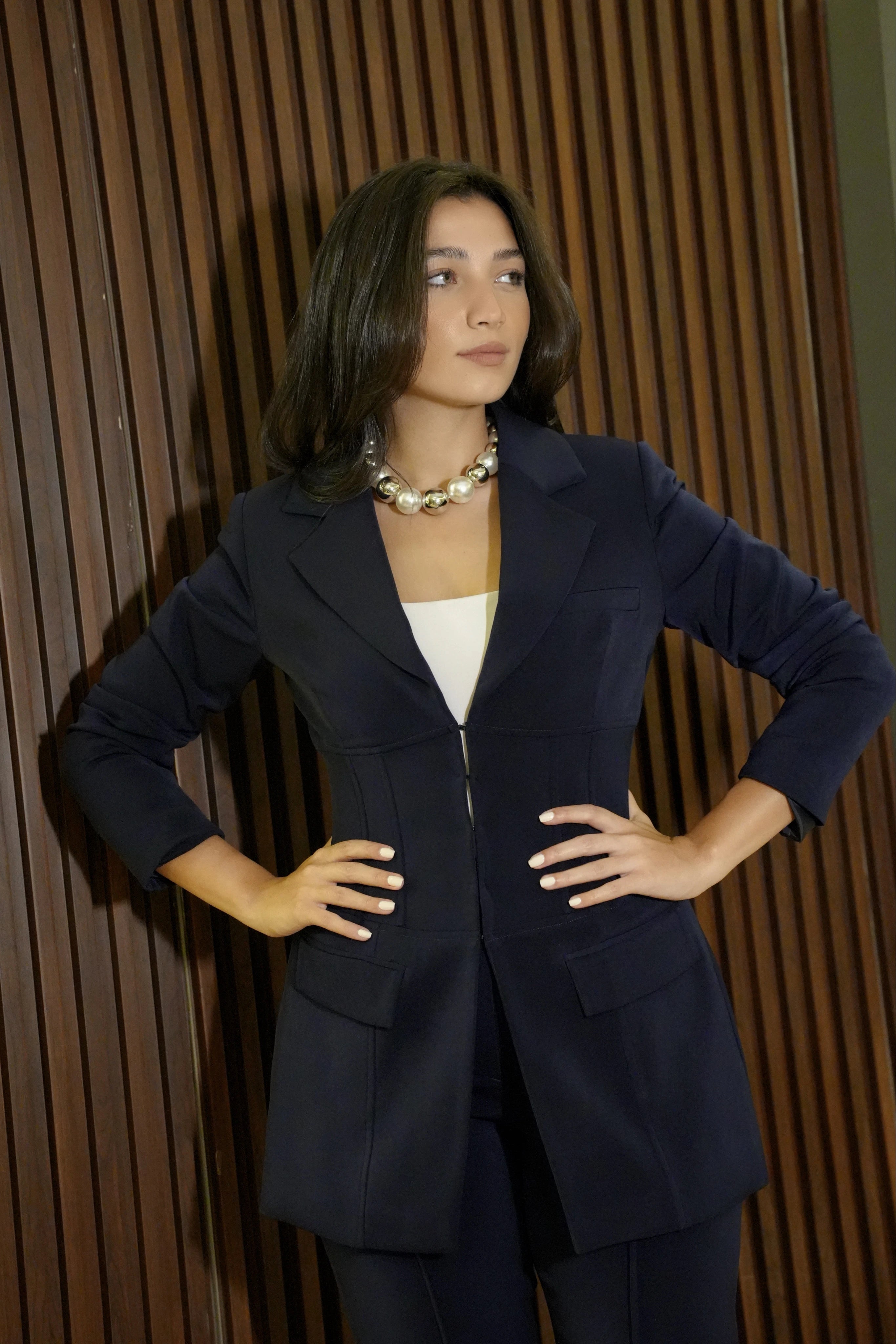 Structured Corset Suit - Tailored Two-Piece Set with Waist Definition