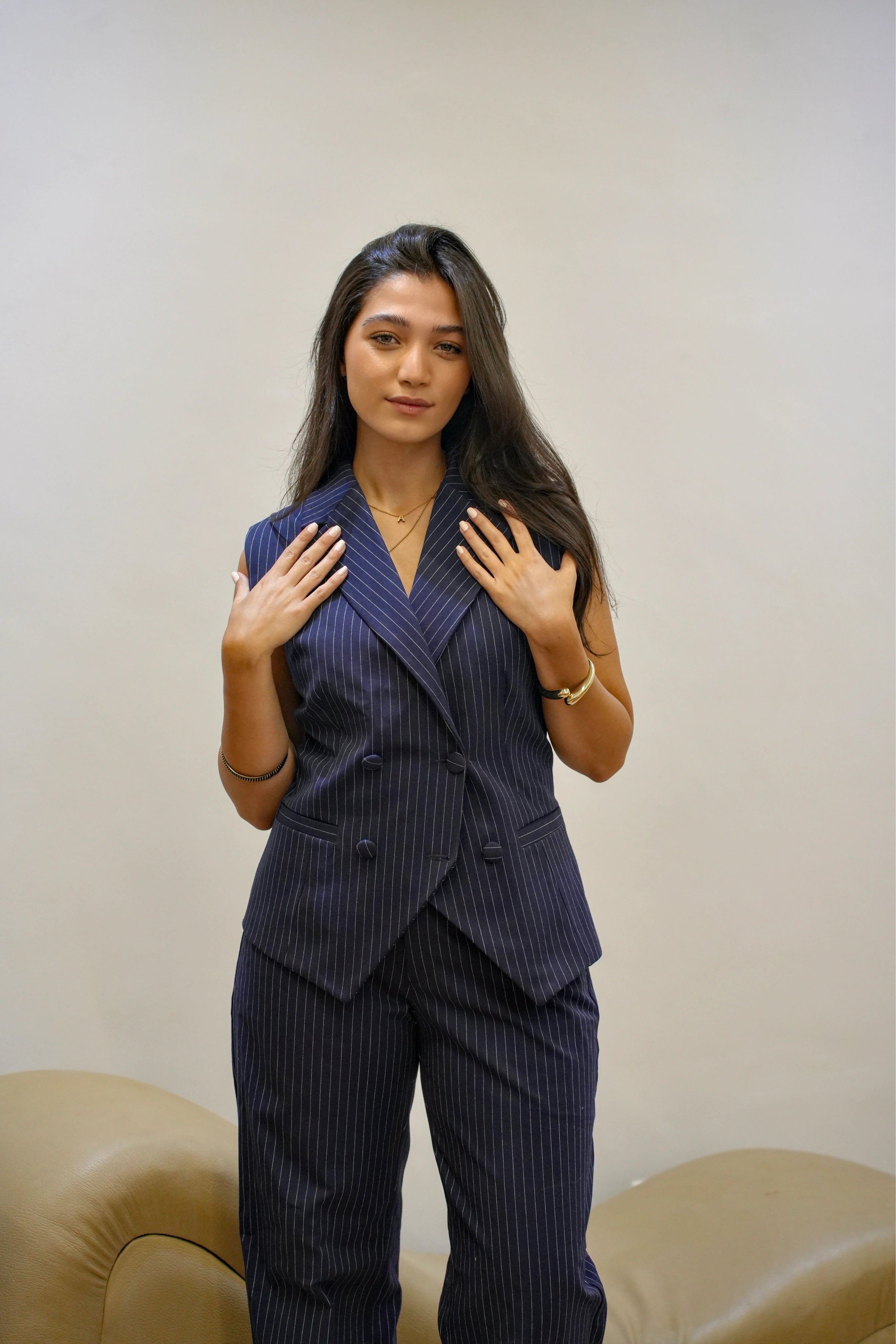 Royal ink pinstripe vest set