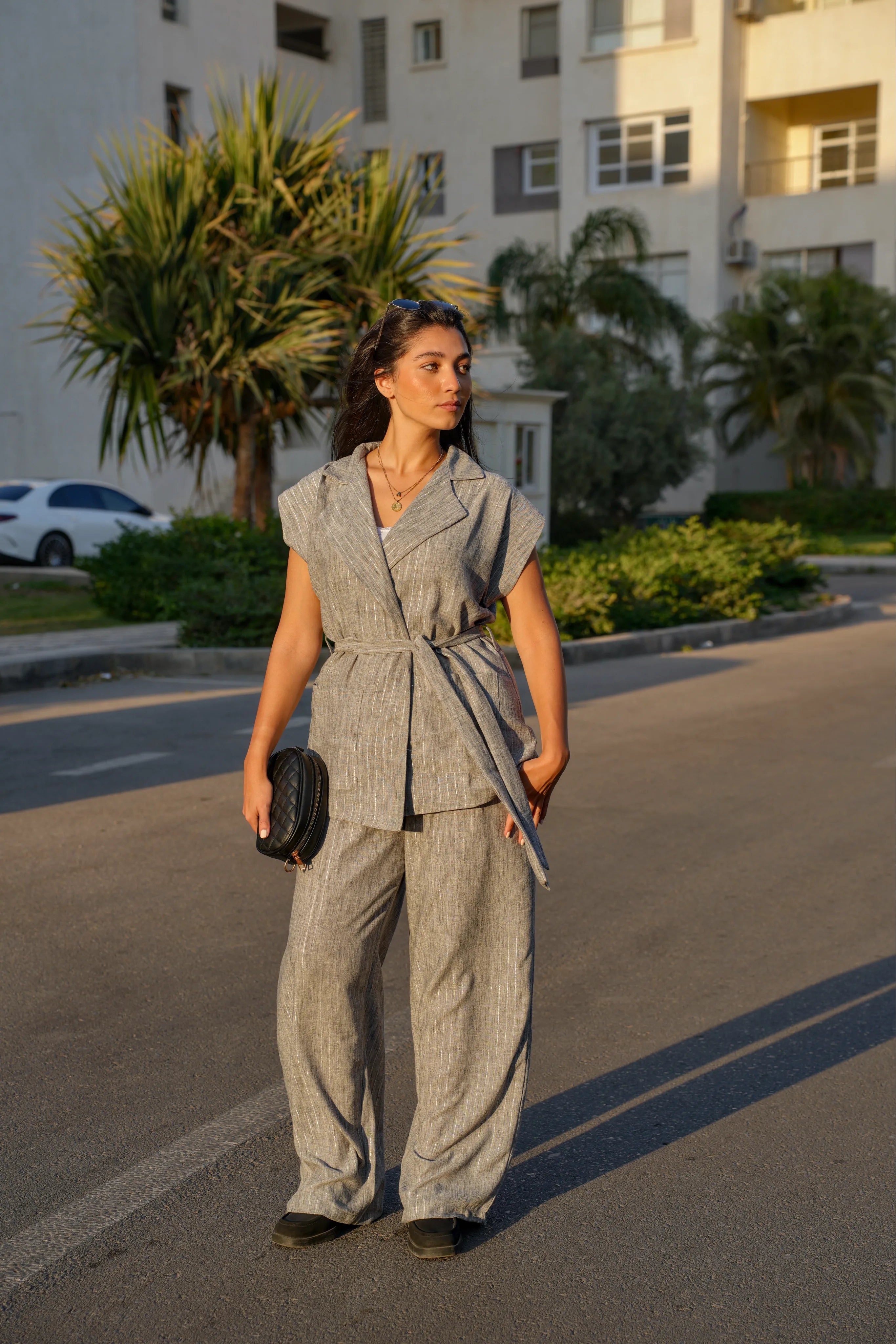 Shimmer linen comfy set with pant’s cotton  lining