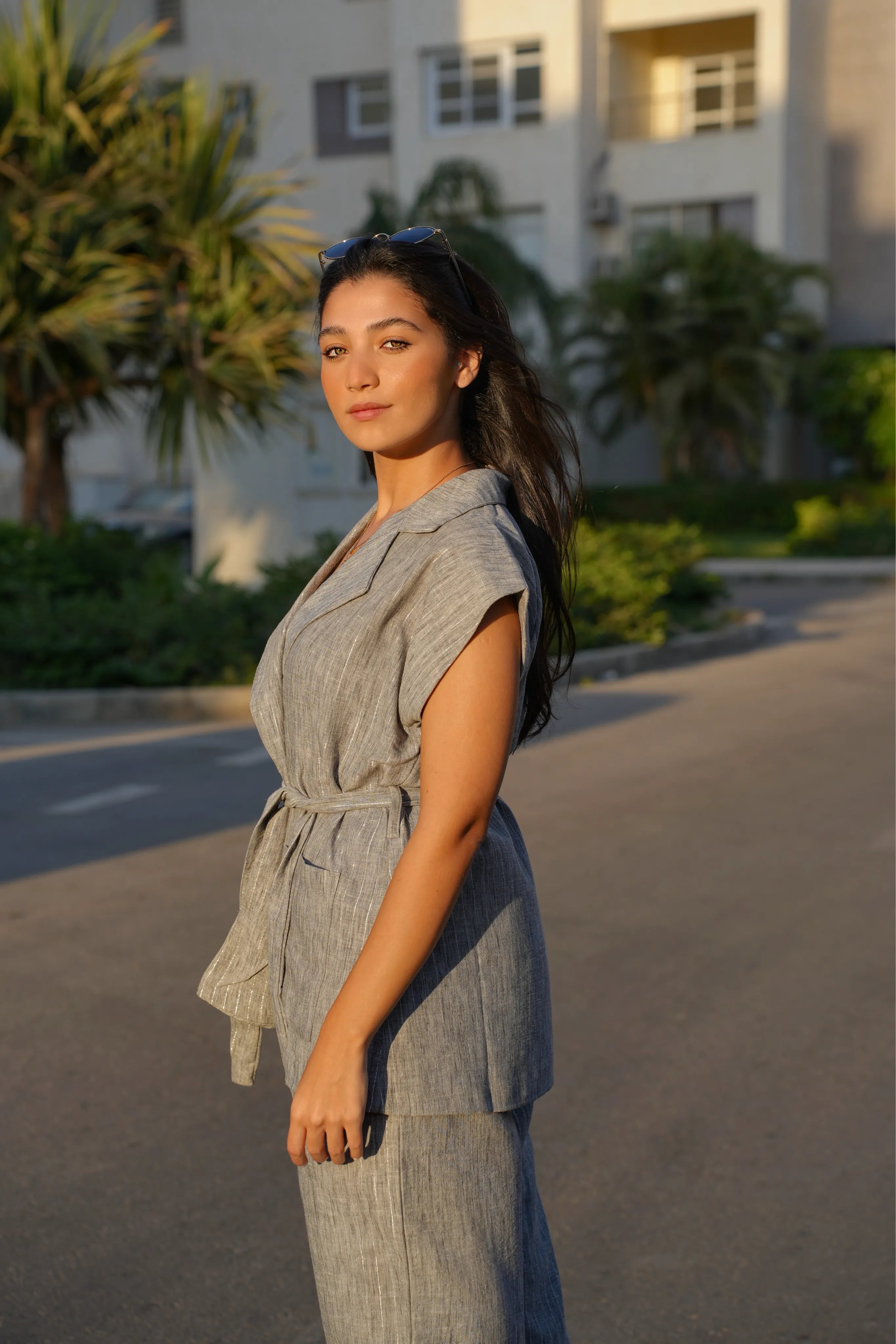 Shimmer linen comfy set with pant’s cotton  lining