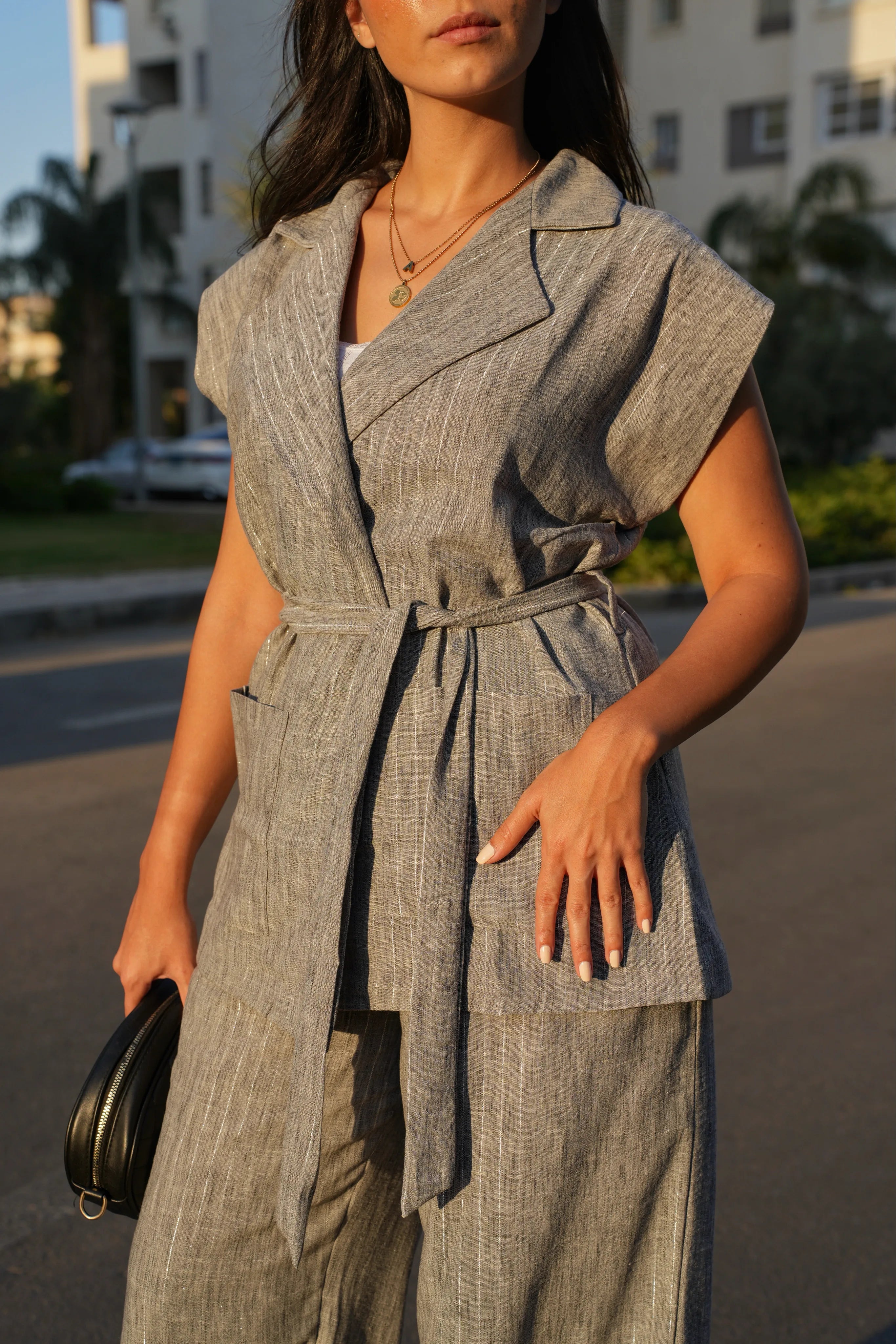 Shimmer linen comfy set with pant’s cotton  lining