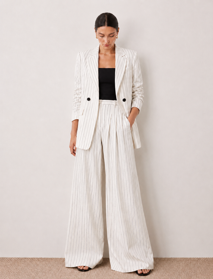 Verona wide leg pinstriped linen Suit