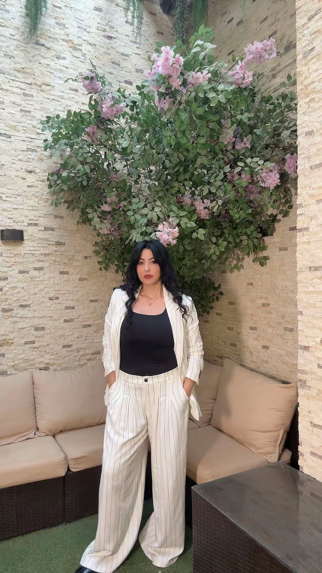 Verona wide leg pinstriped linen Suit