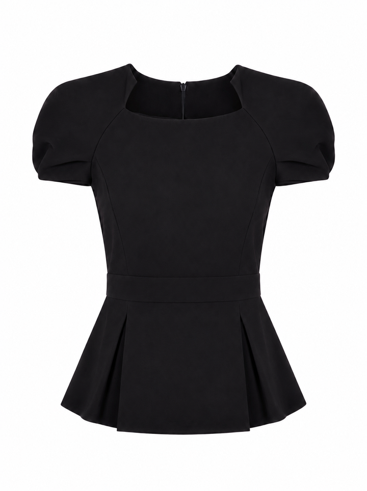 Noir Peplum Top - Tailored Waist-Defining Business Blouse