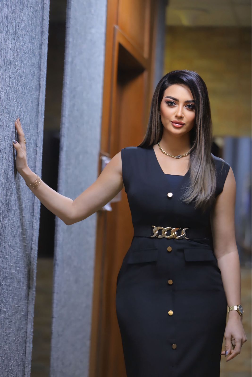 Noir Golden Button Dress