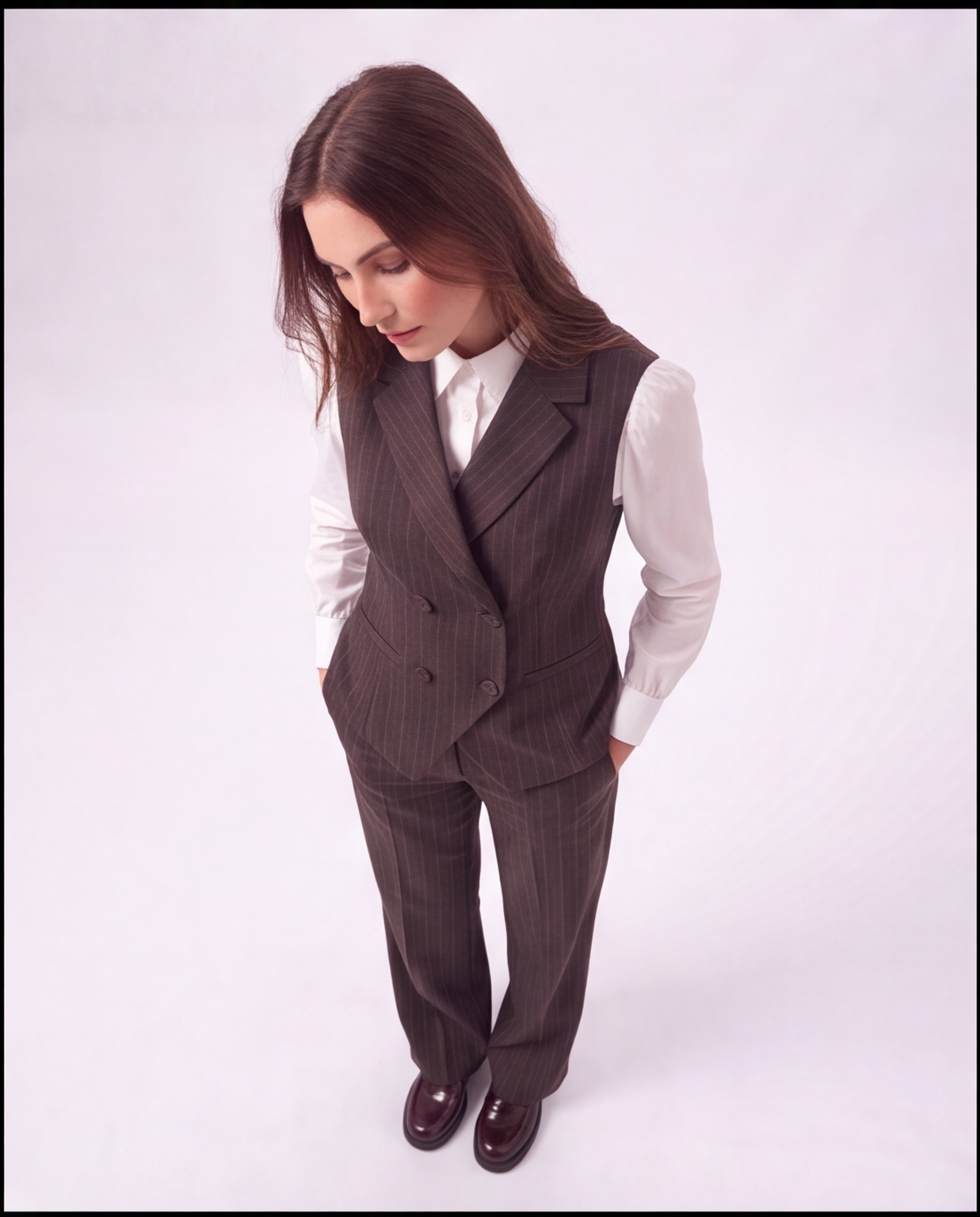 Espresso Pinstripe Blazer vest Set
