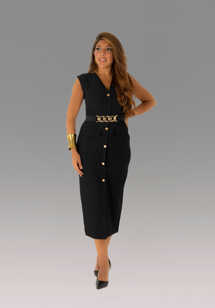 Noir Golden Button Dress