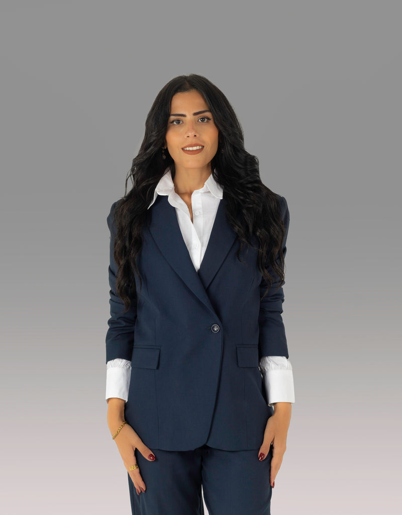 Navy Blue Tailored Side-Button Blazer