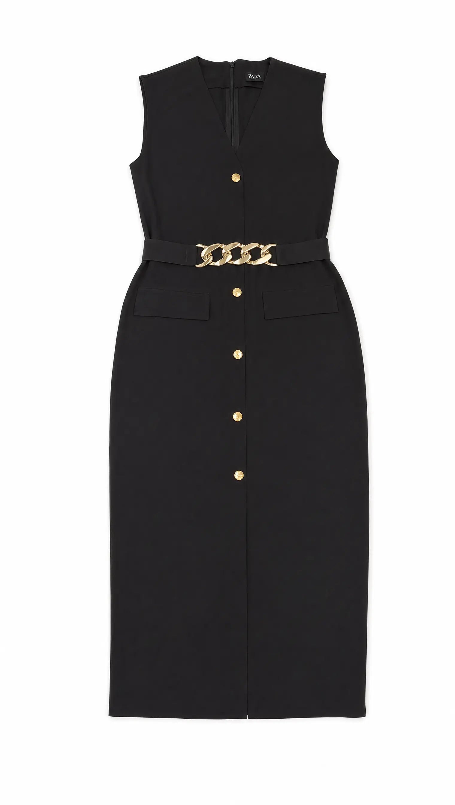 Noir Golden Button Dress | Women's Tailored Sleeveless Midi Egypt