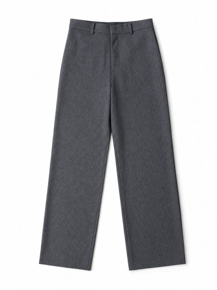 Sulya Grey Pinstriped Straight Cut Trousers