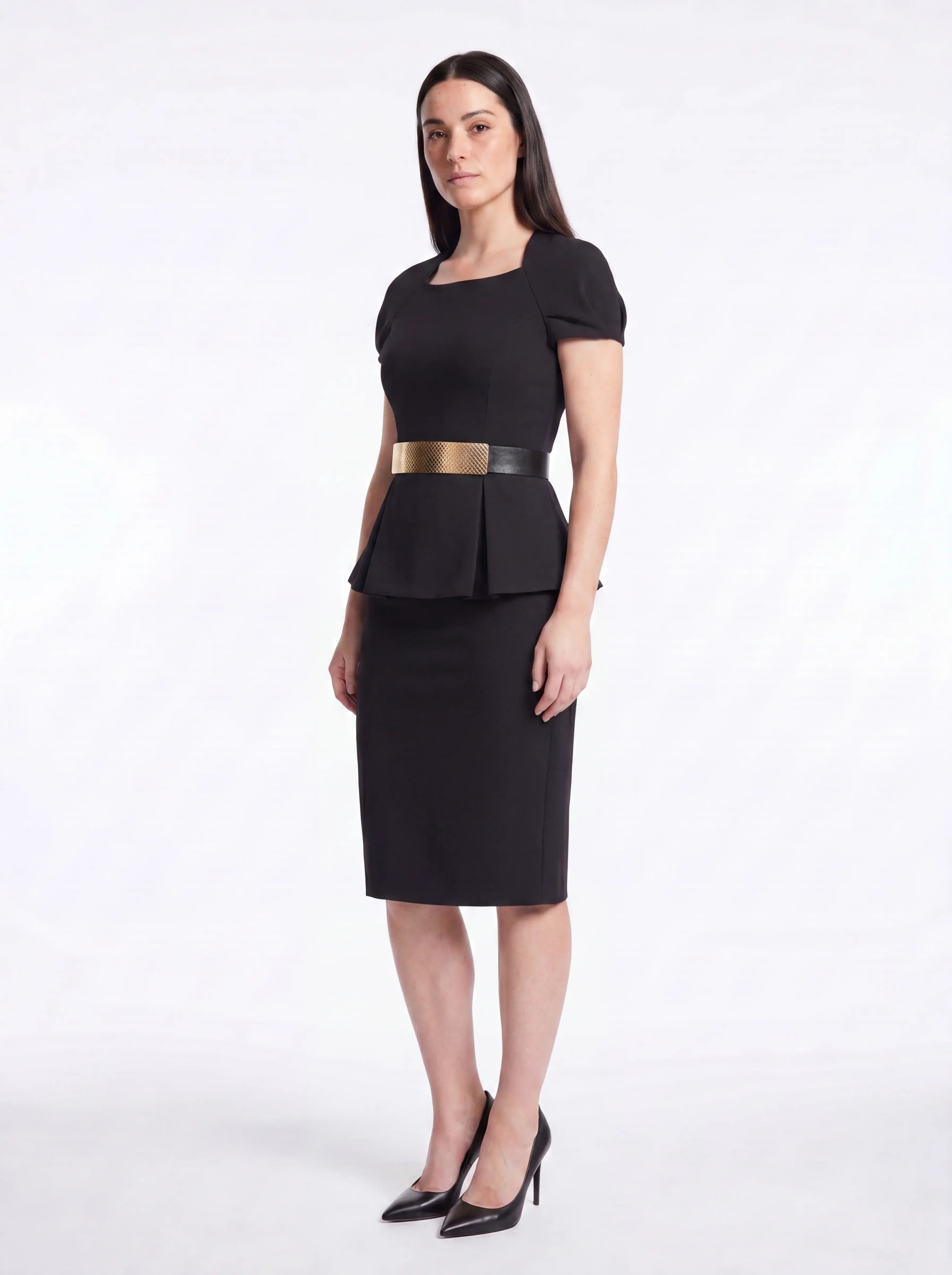 Noir Peplum Top - Tailored Waist-Defining Business Blouse