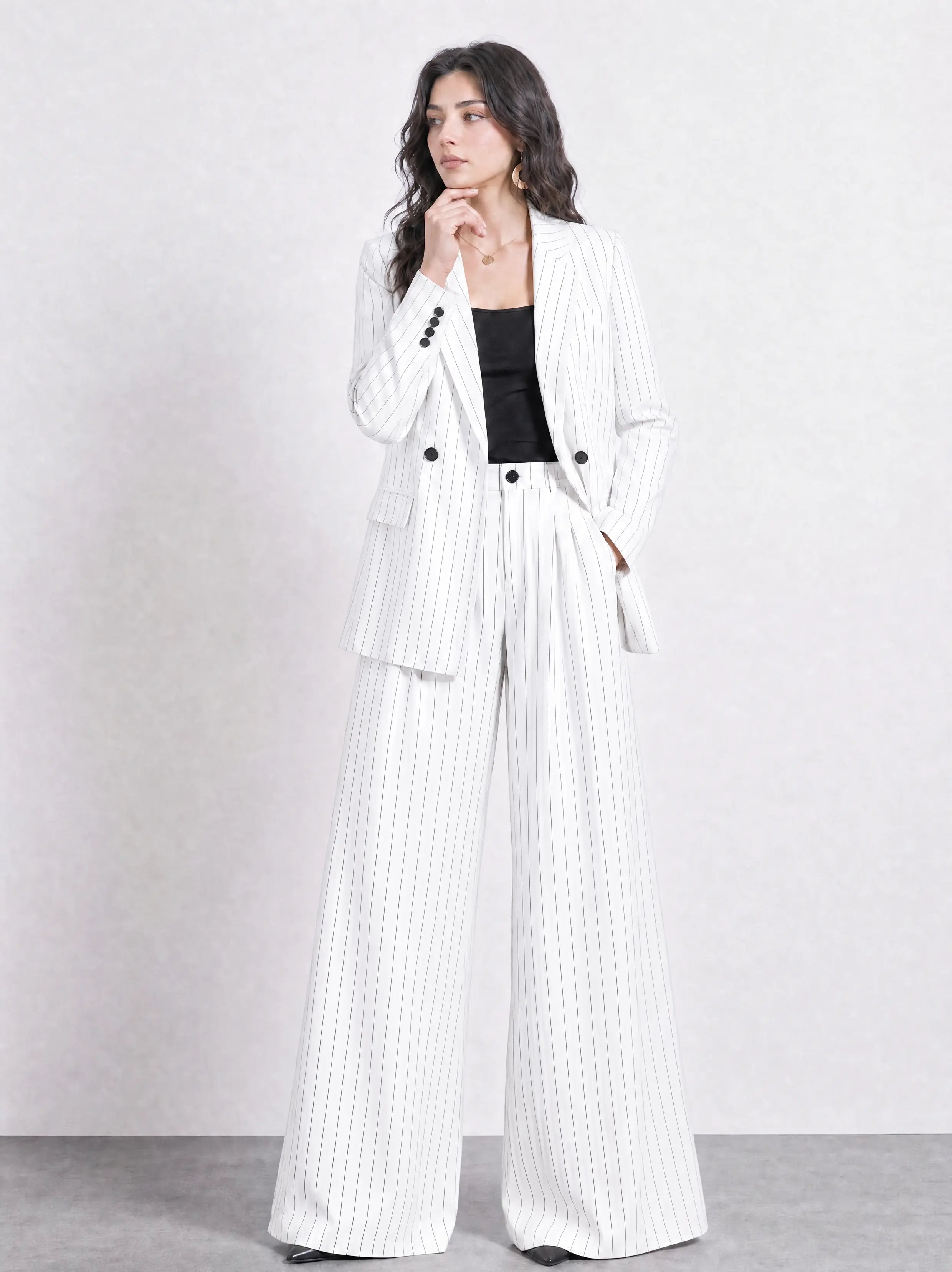 Verona wide leg pinstriped linen Suit