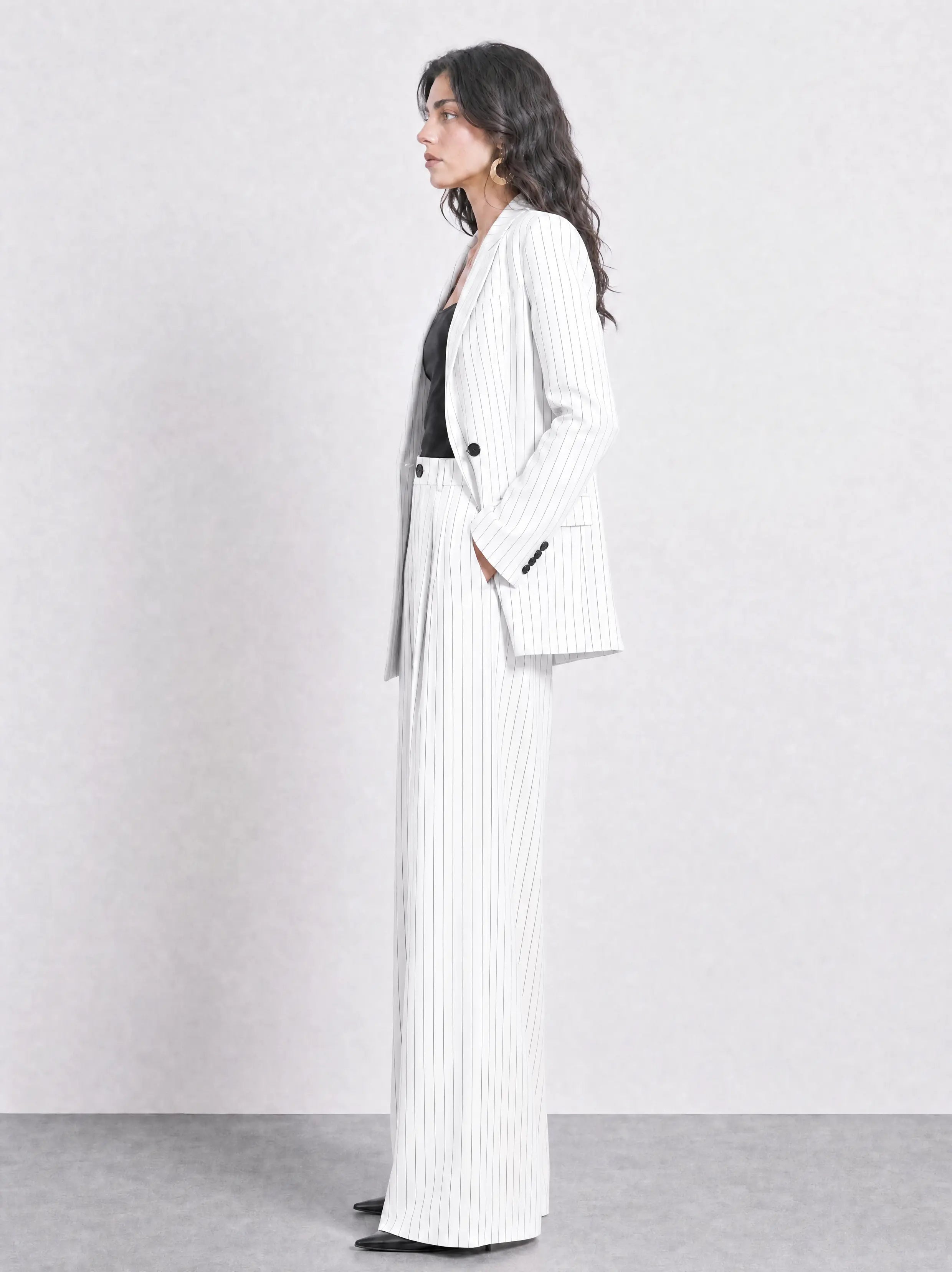 Verona wide leg pinstriped linen Suit