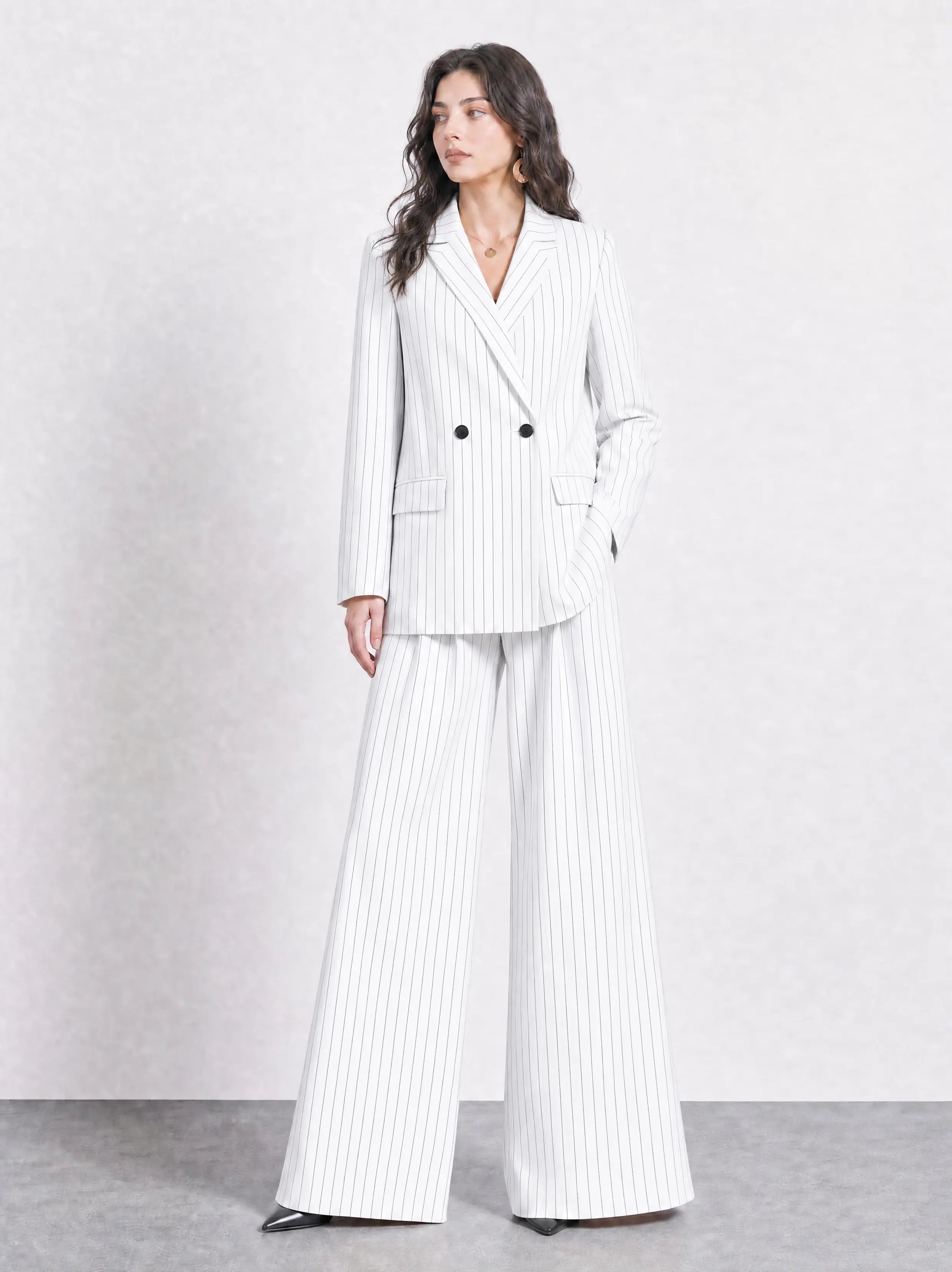 Verona wide leg pinstriped linen Suit