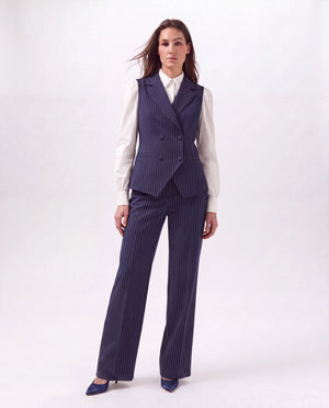 Tailored pinstripe waistcoat and straight-leg trousers set - navy