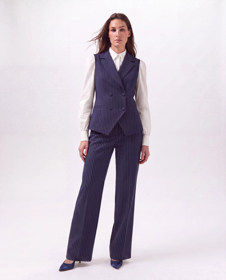 Tailored pinstripe waistcoat and straight-leg trousers set - navy