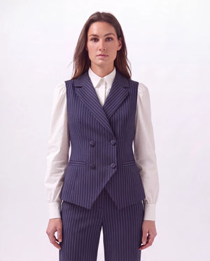 Tailored pinstripe waistcoat and straight-leg trousers set - navy
