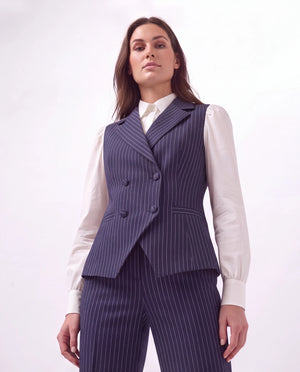 Tailored pinstripe waistcoat and straight-leg trousers set - navy