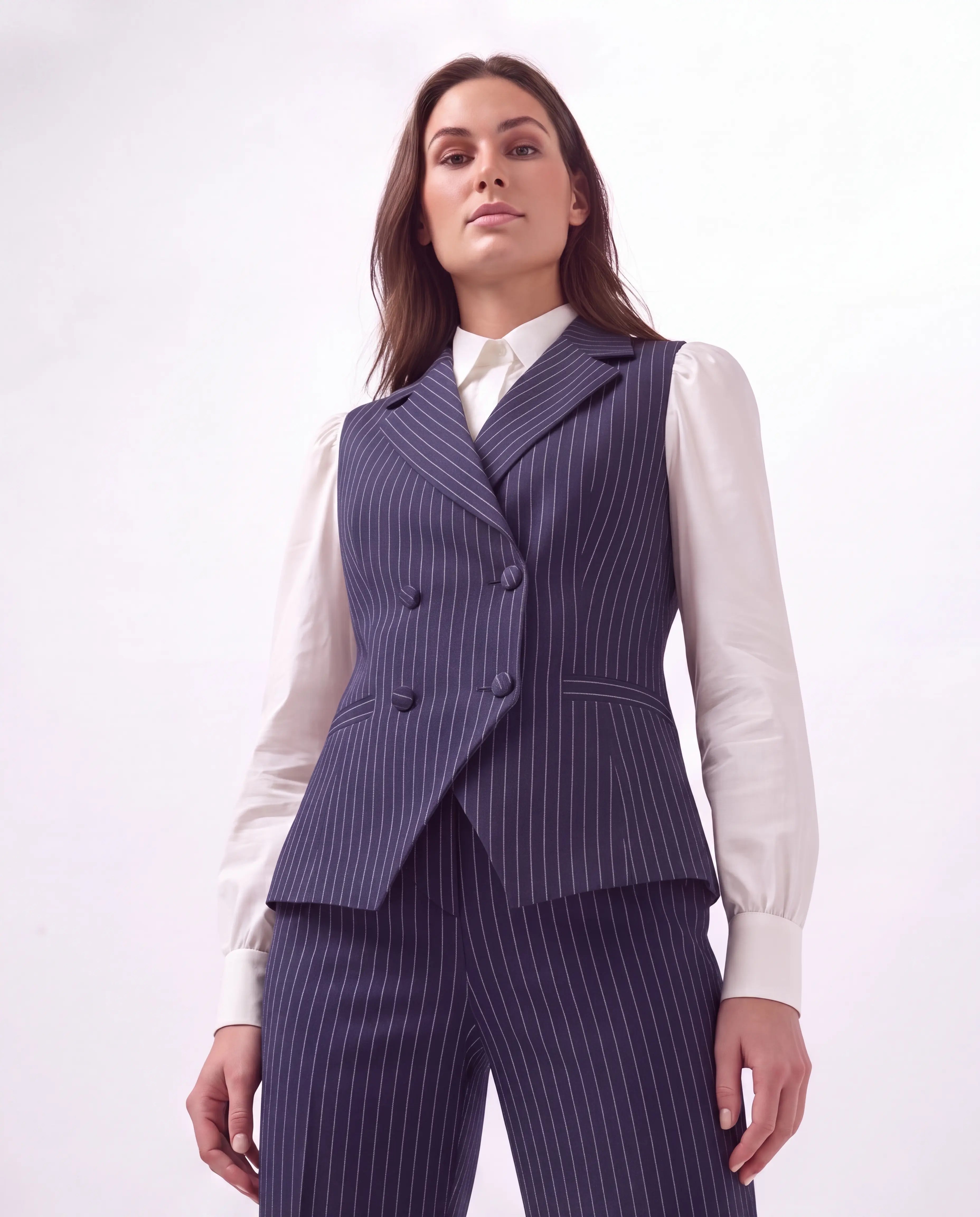 Tailored pinstripe waistcoat and straight-leg trousers set - navy