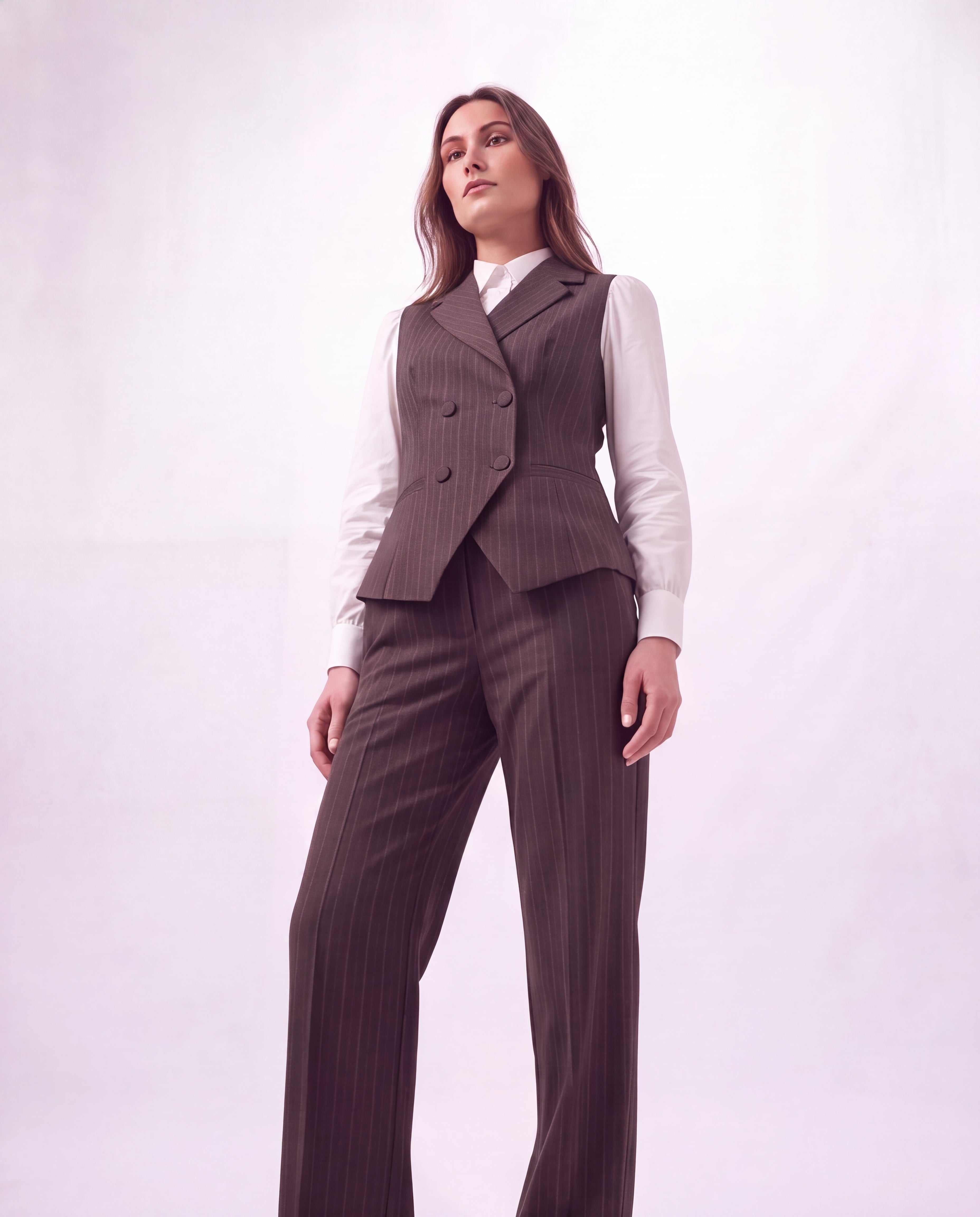 Espresso Pinstripe Blazer vest Set