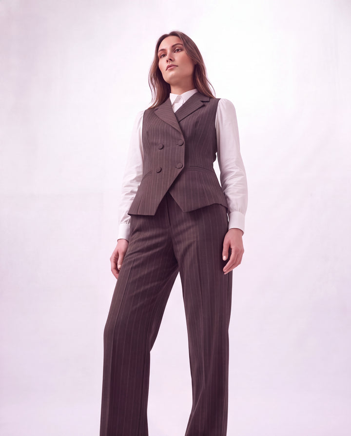 Espresso Pinstripe Blazer vest Set