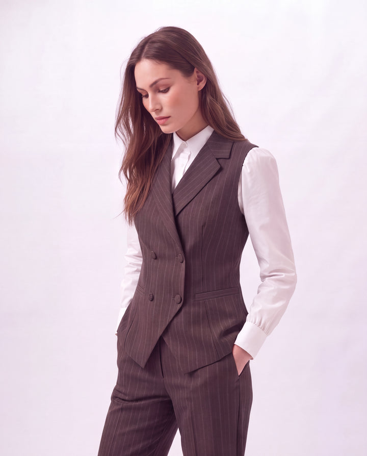Espresso Pinstripe Blazer vest Set